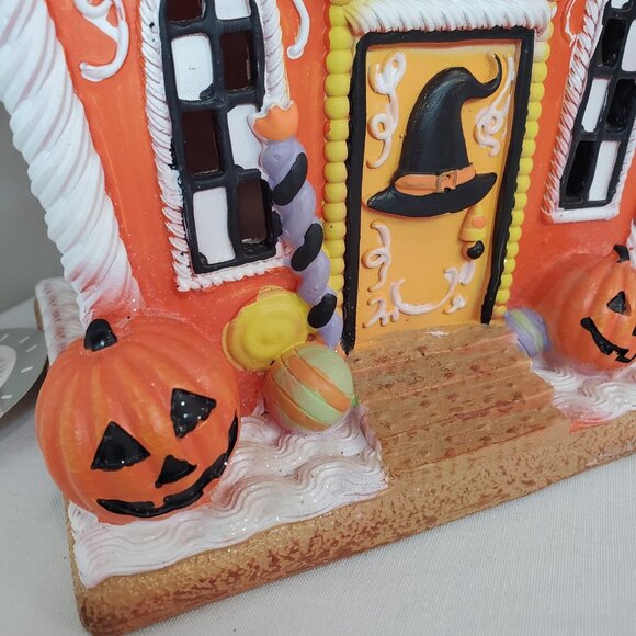 Ghoulish Halloween Gingerbread House ORANGE Frosted CandyFast LED Light Up Decor - Picture 12 of 14